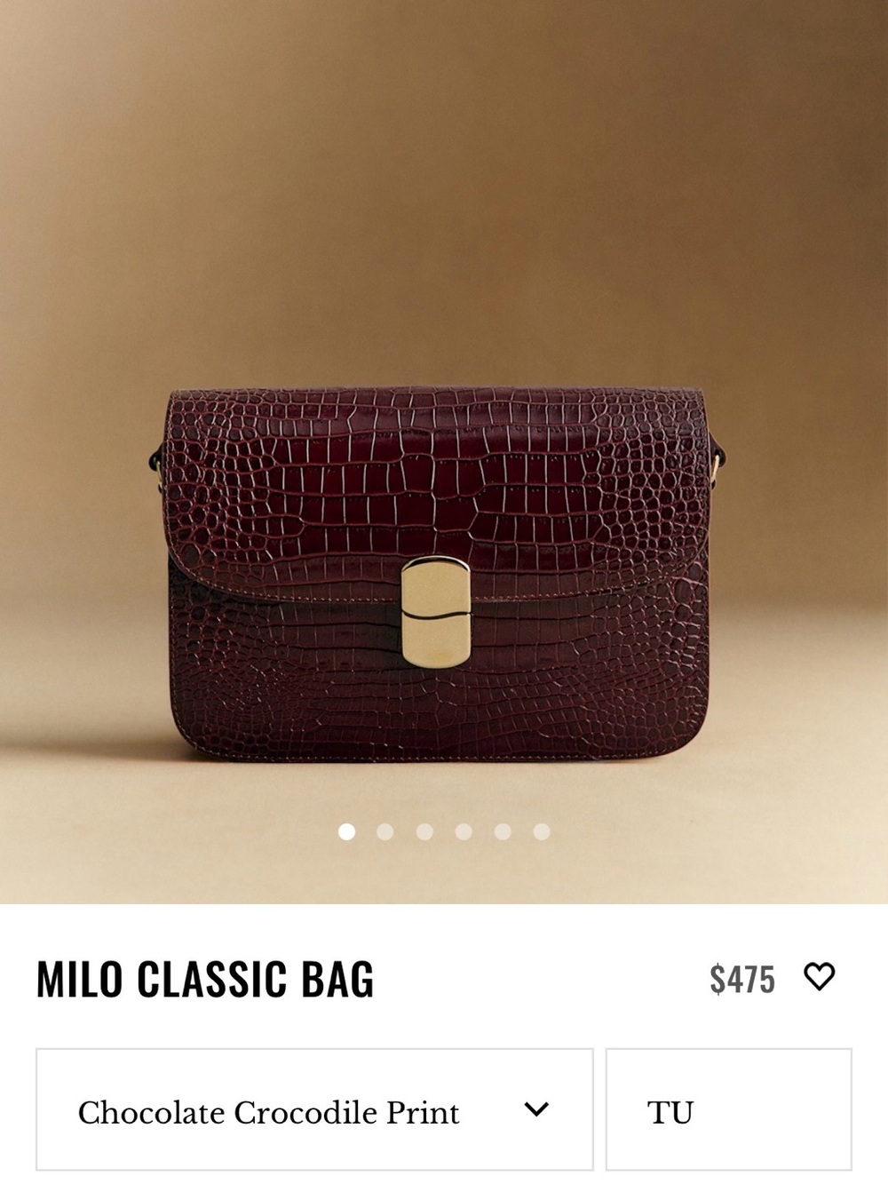 Sezane Milo Classic Bag in Chocolate Crocodile Print